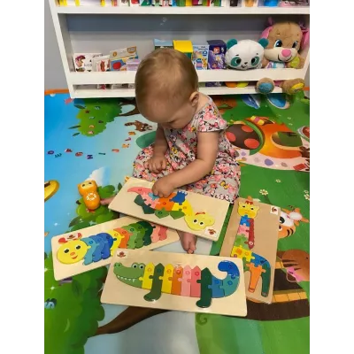 Puzzle drewniane krokodyl dla dzieci – układanka edukacyjna 11 elementów
