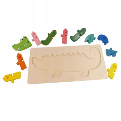 Puzzle drewniane krokodyl dla dzieci – układanka edukacyjna 11 elementów