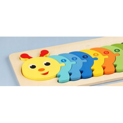 Drewniane puzzle gąsienica dla dzieci | Układanka edukacyjna do nauki kolorów i liczenia