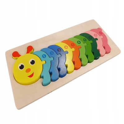 Drewniane puzzle gąsienica dla dzieci | Układanka edukacyjna do nauki kolorów i liczenia