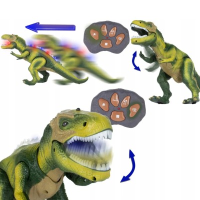 Zdalnie sterowany dinozaur Tyranozaur z pilotem i efektami – zabawka interaktywna dla dzieci 3+