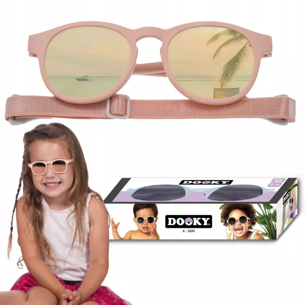 Okulary dziecięce Dooky Hawaii Pink 6–36M polaryzacyjne, niezniszczalne, z paskiem na plażę i rower