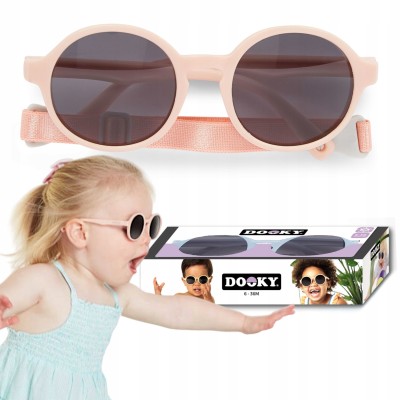 Okulary przeciwsłoneczne Dooky Fiji Pink 6–36M UV400, polaryzacja, elastyczne, pasek, etui