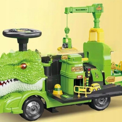 Jeździk Dinozaur 2w1 z parkingiem i dźwigiem | Zestaw edukacyjny
