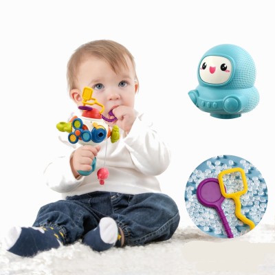 Kostka edukacyjna sensoryczna 8w1 z grzechotką i gryzakiem