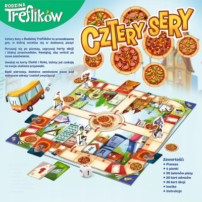 Cztery Sery z Rodziną Treflików – planszowa gra rodzinna o dostarczaniu pizzy Trefl 02282
