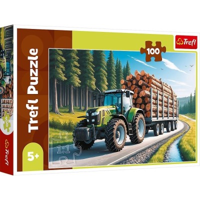 Puzzle 100 elementów – Ciągnik leśny | Dla dzieci 5+ | Ekologiczne, polska produkcja Trefl 16493