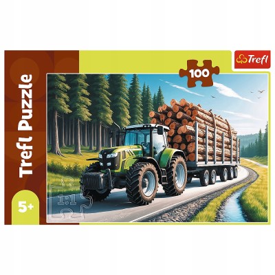 Puzzle 100 elementów – Ciągnik leśny | Dla dzieci 5+ | Ekologiczne, polska produkcja Trefl 16493