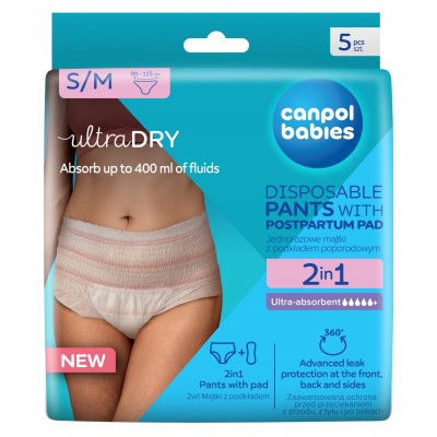 Canpol babies Jednorazowe majtki 2w1 z podkładem poporodowym S/M 78/011 Canpol babies Jednorazowe majtki 2w1 z podkładem poporodowym S/M 78/011