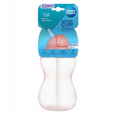 Canpol babies Bidon 370 ml różowy z rurką silikonową - szczelny i wygodny Canpol babies Bidon 370 ml różowy z rurką silikonową - szczelny i wygodny