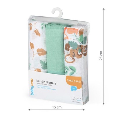 Pieluszki muślinowe 70x70 cm – 100% bawełna, 3 szt. | Miękkie i chłonne dla niemowląt