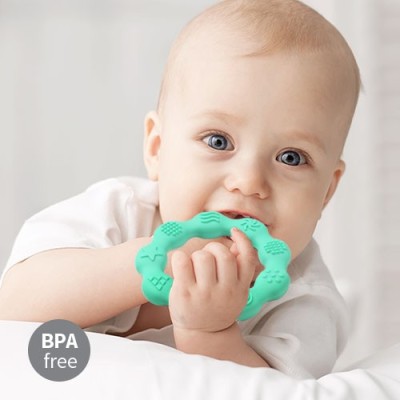 Babyono RING – silikonowy gryzak dla niemowląt | Bezpieczny, chłodzący, od 0m+