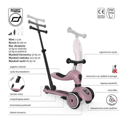 Scoot & Ride Highwaykick 1 Push and Go 2w1 – jeździk i hulajnoga z rączką, dla spacerów i zabawy w domu i na zewnątrz Scoot & Ride Highwaykick 1 Push and Go 2w1 – jeździk i hulajnoga z rączką, dla spacerów i zabawy w domu i na zewnątrz