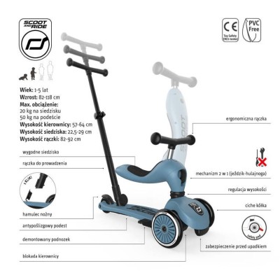 Scoot & Ride Highwaykick 1 Push and Go 2w1 – jeździk i hulajnoga z rączką, dla spacerów i zabawy w domu i na zewnątrz Scoot & Ride Highwaykick 1 Push and Go 2w1 – jeździk i hulajnoga z rączką, dla spacerów i zabawy w domu i na zewnątrz