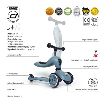 Highwaykick 1 2w1 – hulajnoga i jeździk z regulacją, bezpieczna i wygodna | Scoot & Ride Steel Highwaykick 1 2w1 – hulajnoga i jeździk z regulacją, bezpieczna i wygodna | Scoot & Ride Steel