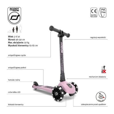 Hulajnoga Scoot & Ride Highwaykick 3 LED – balansowa, świecące koła, regulacja, bezpieczeństwo