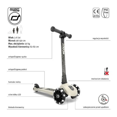 Hulajnoga Scoot & Ride Highwaykick 3 LED – balansowa, świecące koła, regulacja, bezpieczeństwo, kolor Steel