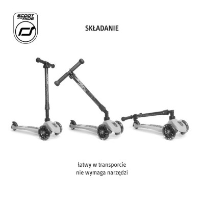 Hulajnoga Scoot & Ride Highwaykick 3 LED – balansowa, świecące koła, regulacja, bezpieczeństwo, kolor Steel
