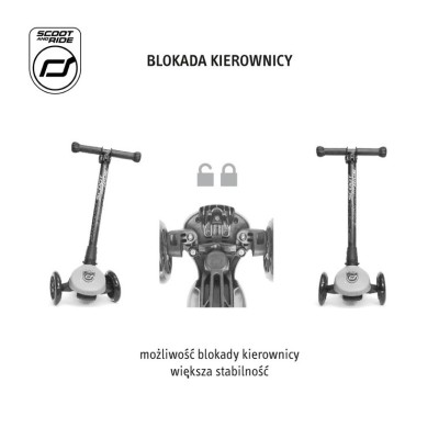 Hulajnoga Scoot & Ride Highwaykick 3 LED – balansowa, świecące koła, regulacja, bezpieczeństwo, kolor Steel