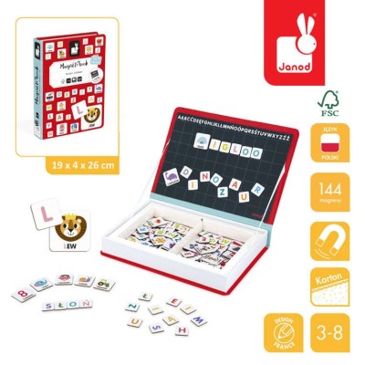 Magnetyczna układanka Magnetibook – Polski Alfabet, nauka liter, zabawa z magnesami, JANOD J02593 Magnetyczna układanka Magnetibook – Polski Alfabet, nauka liter, zabawa z magnesami, JANOD J02593