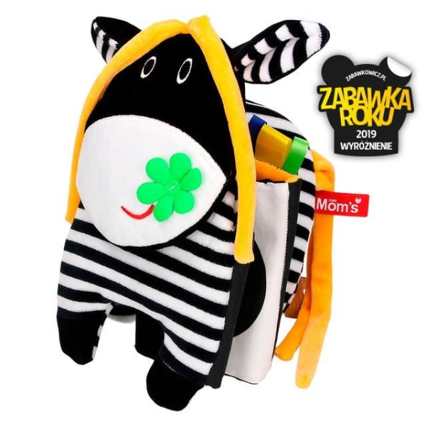 Książeczka sensoryczna Króweczka Mom’s Care – kontrastowa osłona do łóżeczka i wózka, 0+, 80 cm