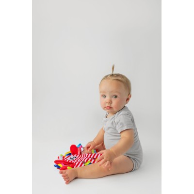Ośmiornica szeleścik 0+ – sensoryczna zabawka z metkami | Mom’s Care