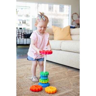 SpinAgain Fat Brain Toys – Zakręcona Wieża edukacyjna z wirującymi krążkami