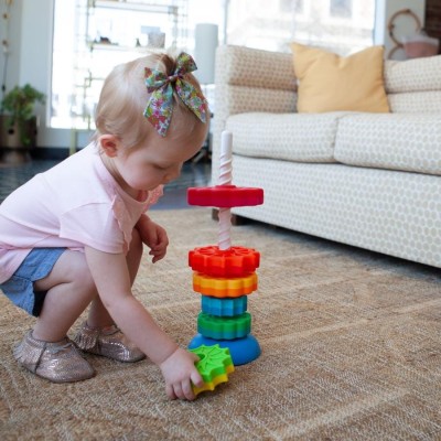 SpinAgain Fat Brain Toys – Zakręcona Wieża edukacyjna z wirującymi krążkami