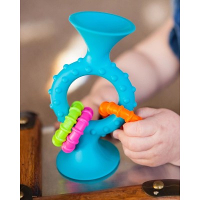 Bobo Przyssawka PipSquigz Loops Fat Brain Toys – niebieska grzechotka sensoryczna dla niemowląt