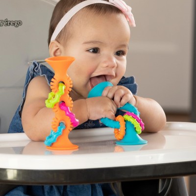 Bobo Przyssawka PipSquigz Loops Fat Brain Toys – niebieska grzechotka sensoryczna dla niemowląt