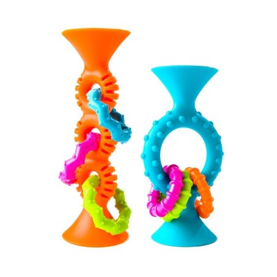 Bobo Przyssawka PipSquigz Loops Fat Brain Toys – niebieska grzechotka sensoryczna dla niemowląt
