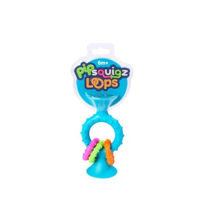 Bobo Przyssawka PipSquigz Loops Fat Brain Toys – niebieska grzechotka sensoryczna dla niemowląt