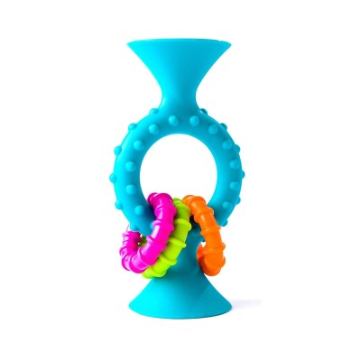 Bobo Przyssawka PipSquigz Loops Fat Brain Toys – niebieska grzechotka sensoryczna dla niemowląt