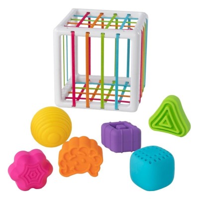 InnyBin Fat Brain Toys – elastyczna kostka sensoryczna z sorterem i klockami