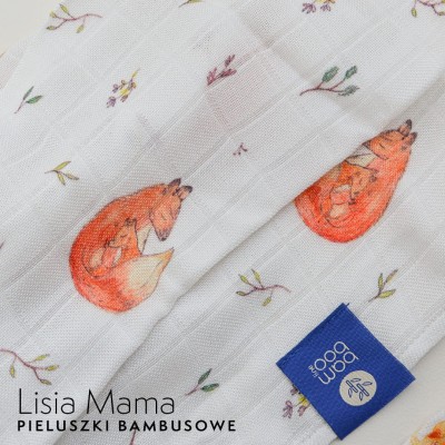 Pieluszka bambusowa Bambooline lisia mama – bezpieczna, delikatna, idealna do kąpieli i otulania