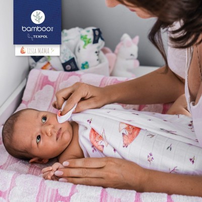 Pieluszka bambusowa Bambooline lisia mama – bezpieczna, delikatna, idealna do kąpieli i otulania