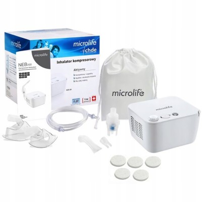 Microlife NEB 200 – inhalator tłokowy do nebulizacji dla dzieci i dorosłych | Zestaw z maskami