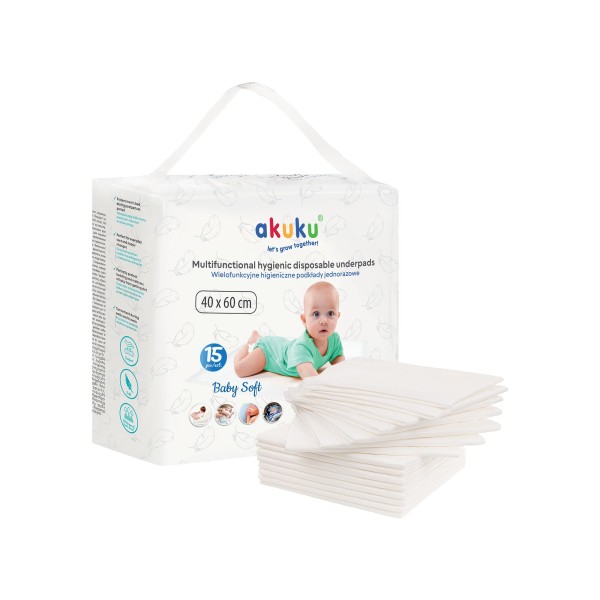 Baby Soft – chłonne i bezpieczne podkłady higieniczne 40×60 cm 15szt Akuku A0500