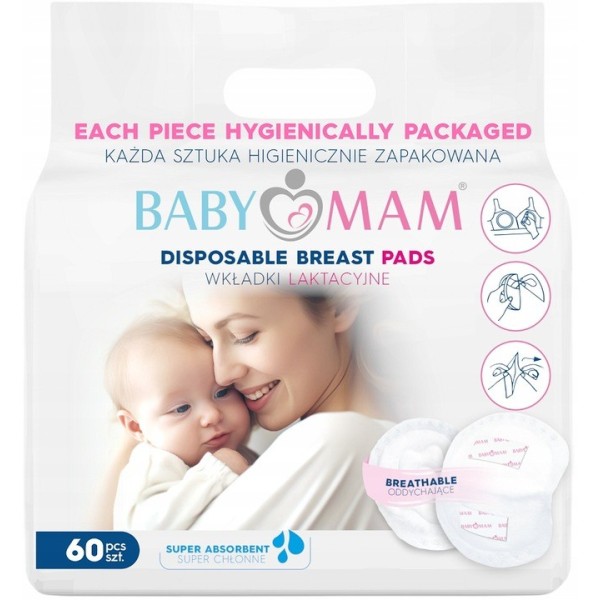 Superchłonne wkładki laktacyjne żelujące Babymam 60 szt  By9041
