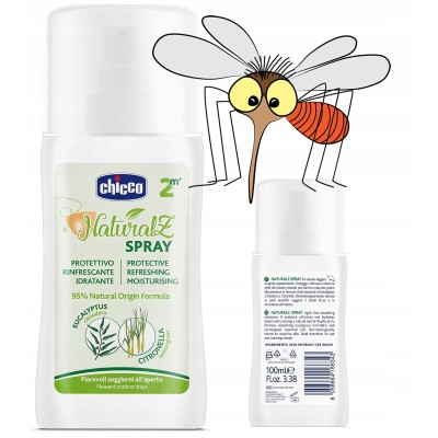 Chicco Natural Spray przeciw komarom dla dzieci 2m+ | Skuteczna ochrona, Citrodiol, bez DEET