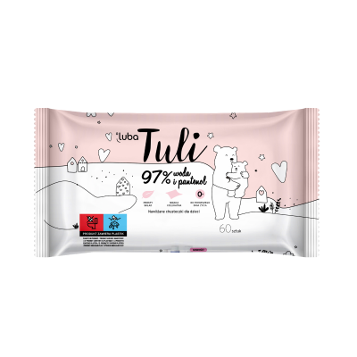 LUBA Tuli chusteczki nawilżane 97% woda i pantenol – delikatne dla niemowląt | 60 szt.