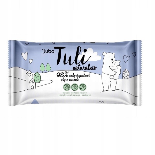 Luba Tuli chusteczki nawilżane Naturalnie 98% woda, pantenol, olej z awokado – biodegradowalne, dla niemowląt