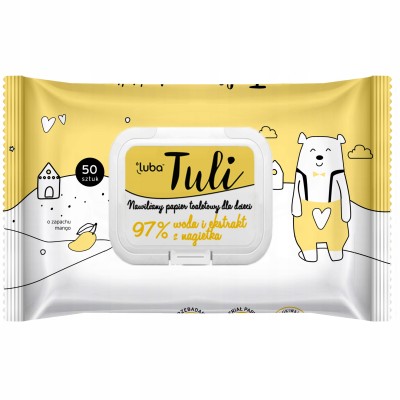 Luba Tuli Nawilżany papier toaletowy Mango – 50 szt. | Dla dzieci, biodegradowalny, bez alkoholu