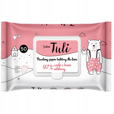 Luba Tuli Truskawka – nawilżany papier toaletowy 50 szt. | Bezpieczny, biodegradowalny, od 3. roku życia