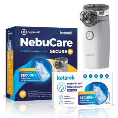 NebuCare Secure+ – nebulizator siateczkowy + sól Katarek (40 amp.)