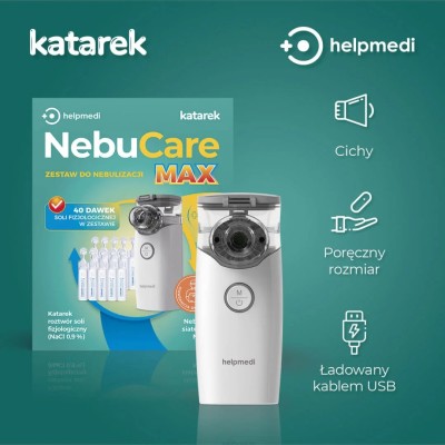 NebuCare MAX – bezprzewodowy nebulizator siateczkowy z 40 ampułkami soli Katarek