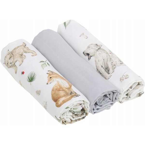 Pieluszki muślinowe PREMIUM Babymam 3 szt. – Leśne maluszki By7672
