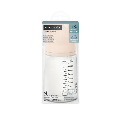 Suavinex Zero Zero 270ml | Butelka antykolkowa | Średni przepływ | Karmienie piersią i butelką