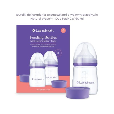 Zestaw butelek Lansinoh 160 ml NaturalWave™ – Bliskość karmienia piersią | 2x butelka + smoczki