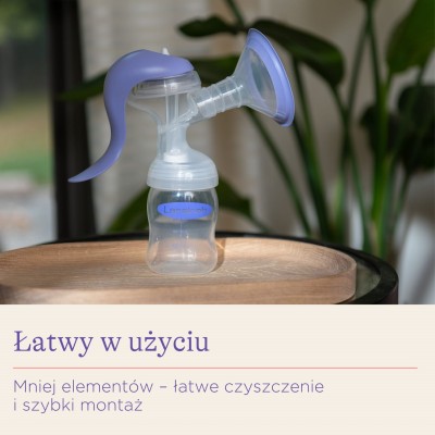 Ręczny laktator Lansinoh z butelką i smoczkiem – komfortowe i ciche odciąganie pokarmu